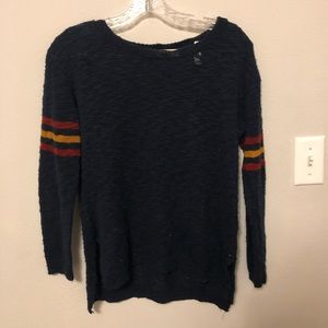 NWOT Sweater with varsity stripes.